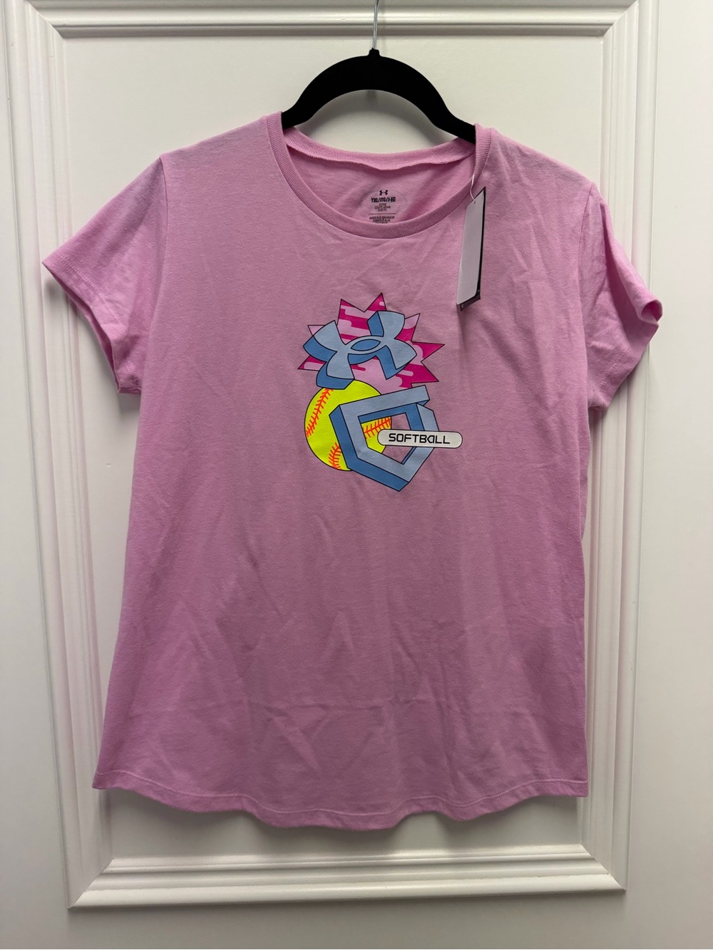 NWT Under Armour Girls Pink Softball Graphic Tee
